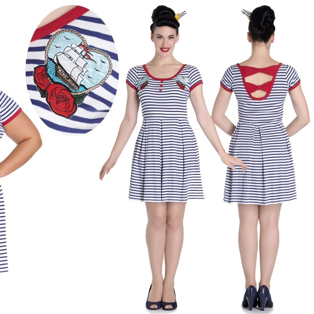 Hell bunny NWOT navy striped nautical dress